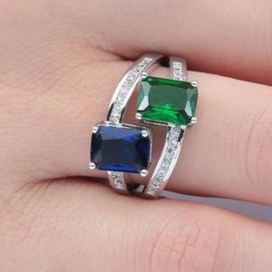 2 Ring Princess Set Emerald & Sapphire